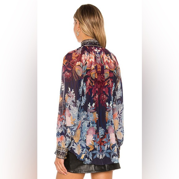 Camilla Raglan Button Up Silk Shirt Blouse Nouveau Nights - Picture 4 of 16
